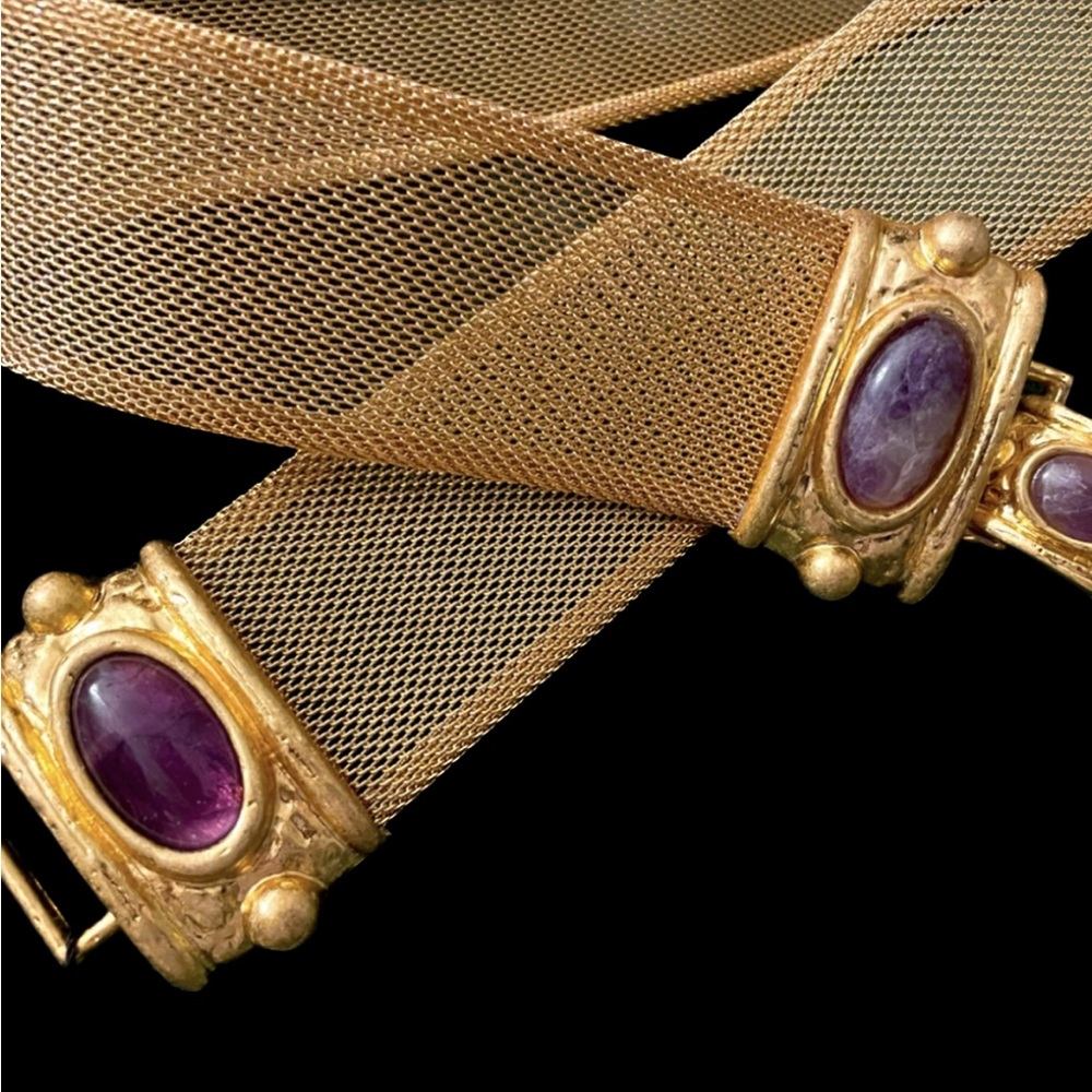 Zara Purple Stone Gold Mesh metal Belt 31” - Picture 2 of 4